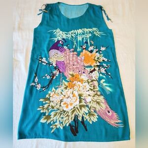 Teal Peacock Print Tunic Midi Dress🦚95% Cotton